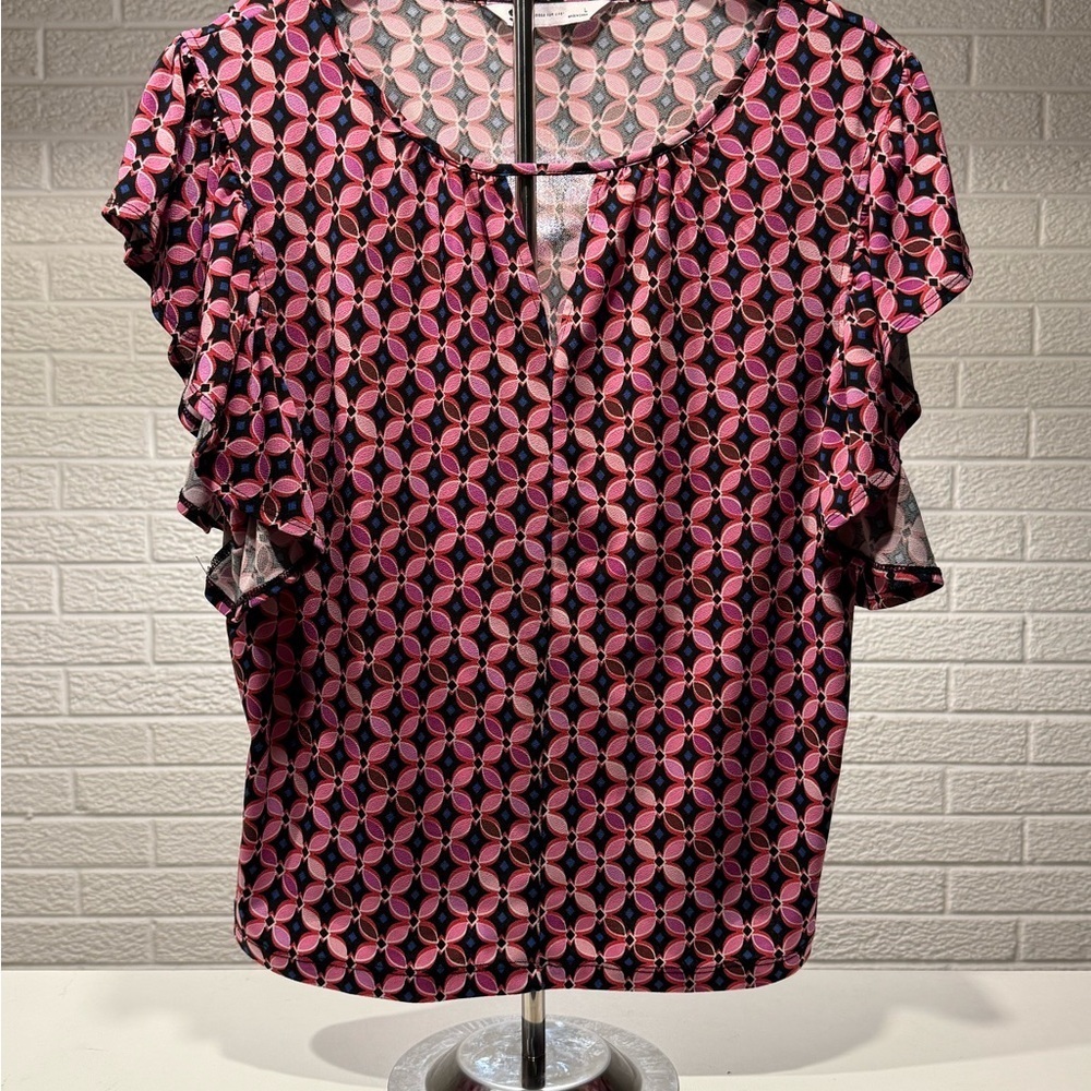 SO Pink and Black Ruffled‎ Blouse